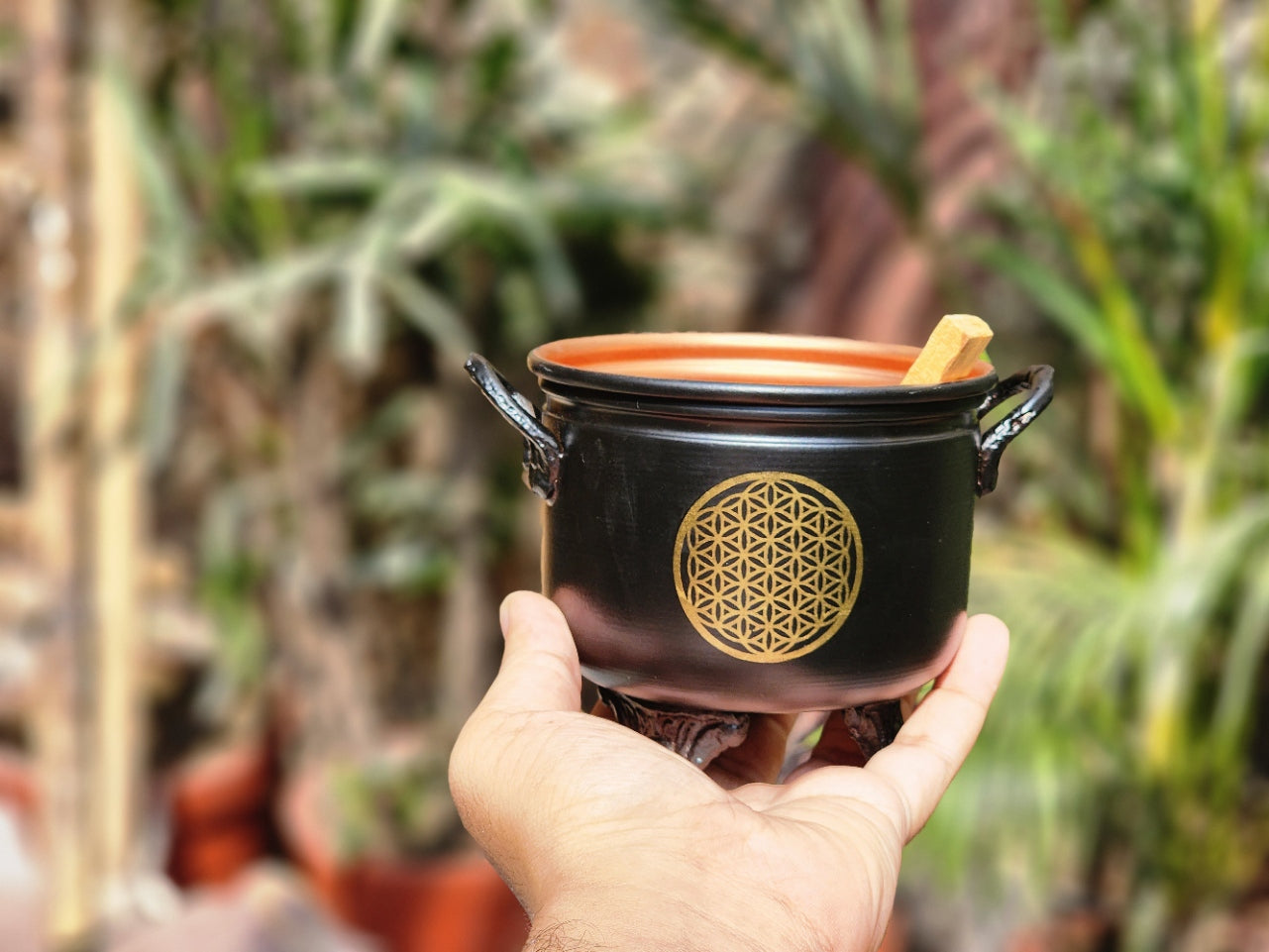 Black Cauldron Resin Incense Burner- Flower of Life