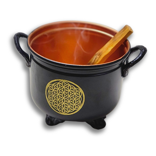Black Cauldron Resin Incense Burner- Flower of Life