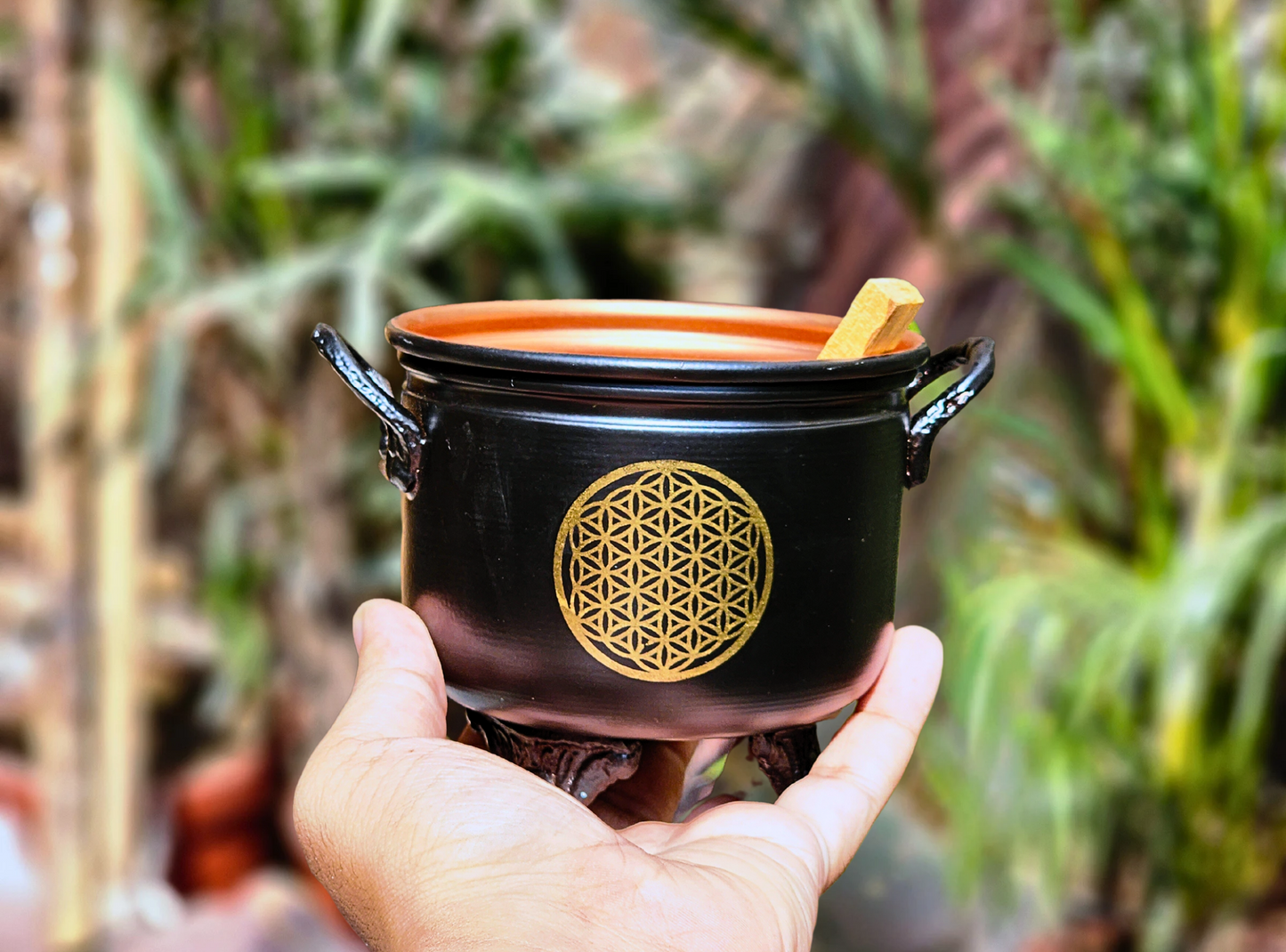 Black Cauldron Resin Incense Burner- Flower of Life