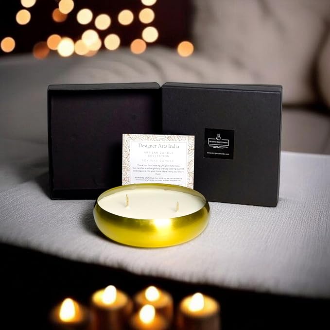 Designer Arts India Nag Champa 100% Soy Wax Candle in Urli Bowl – 4 Sizes to Choose | Hand-Poured, Eco-Friendly for Aromatherapy, Meditation | Luxury Home Decor, Diwali Gifts (4 Options)
