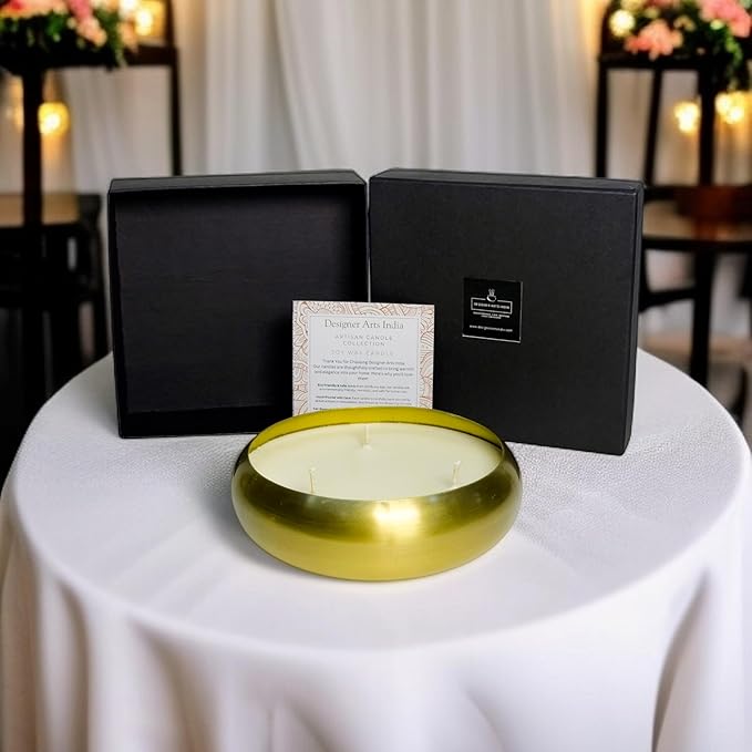 Designer Arts India Nag Champa 100% Soy Wax Candle in Urli Bowl – 4 Sizes to Choose | Hand-Poured, Eco-Friendly for Aromatherapy, Meditation | Luxury Home Decor, Diwali Gifts (4 Options)