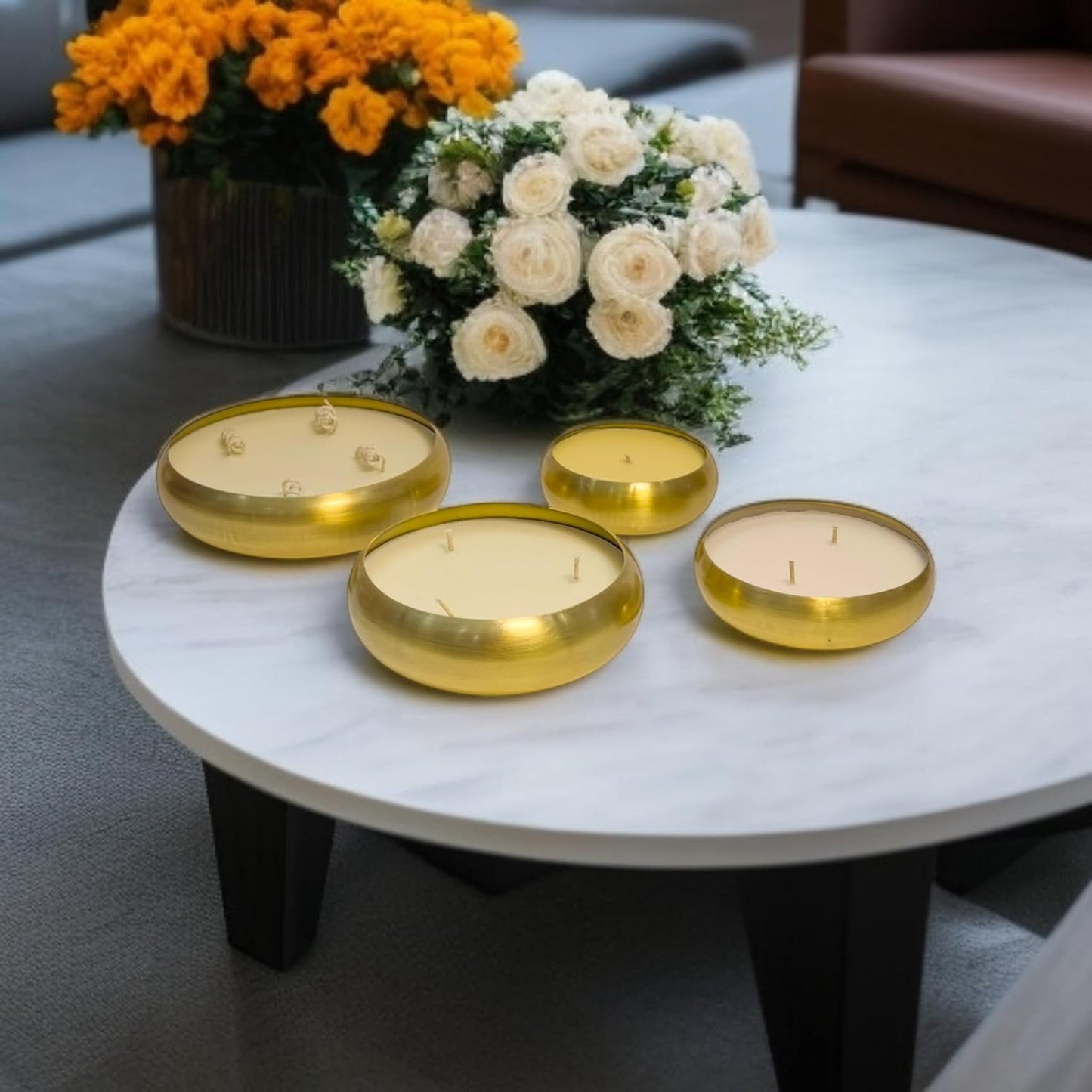 Designer Arts India Nag Champa 100% Soy Wax Candle in Urli Bowl – 4 Sizes to Choose | Hand-Poured, Eco-Friendly for Aromatherapy, Meditation | Luxury Home Decor, Diwali Gifts (4 Options)