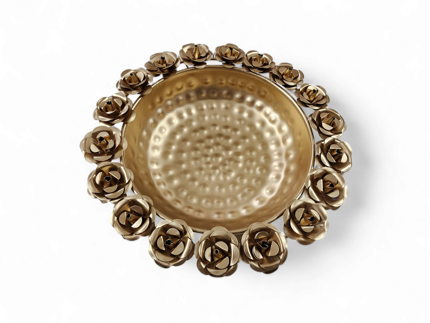 Golden Rose Metal Urli- Traditional Decor & Floral Bowl