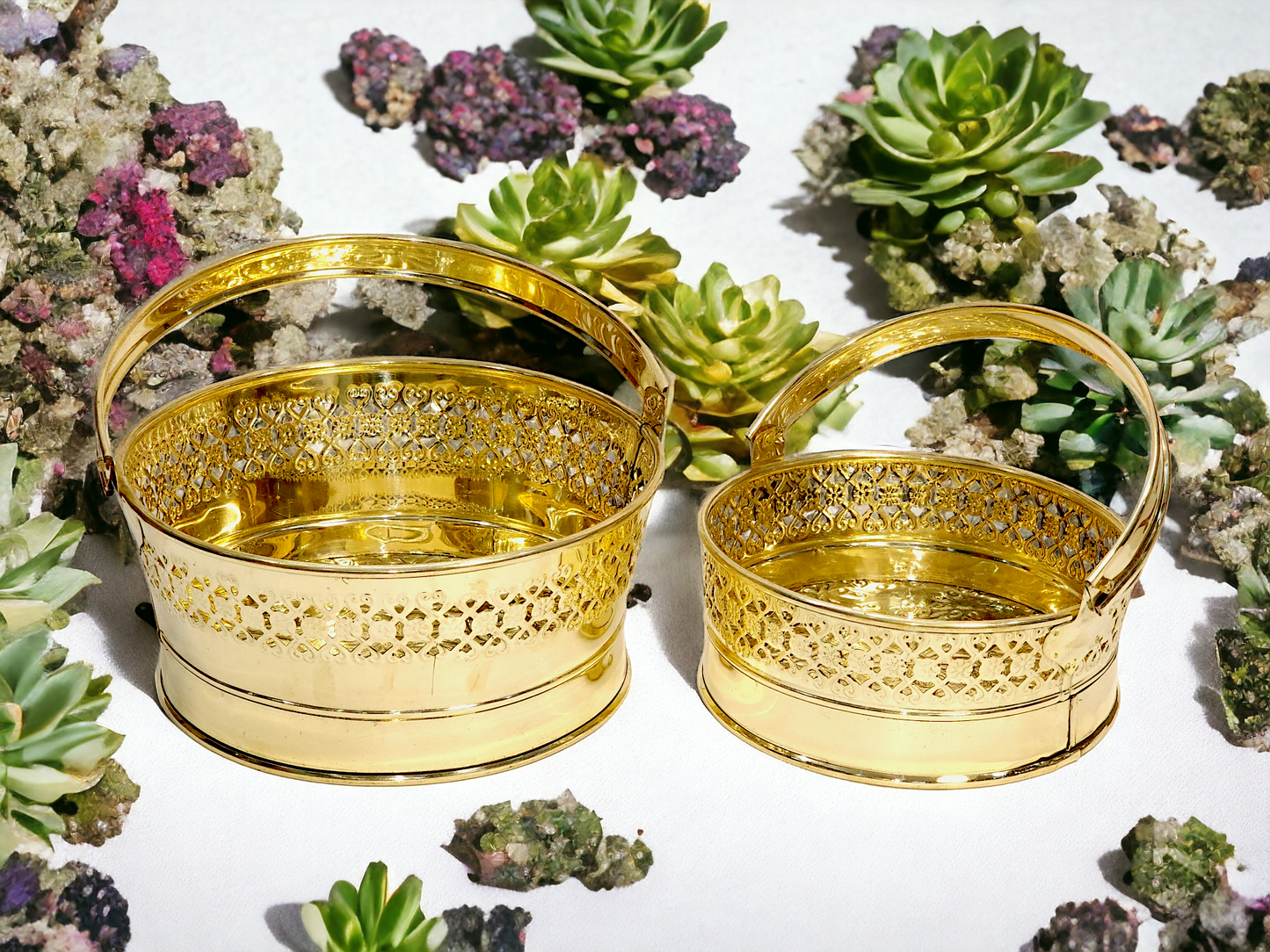 Floral Brass Basket: Versatile Elegance