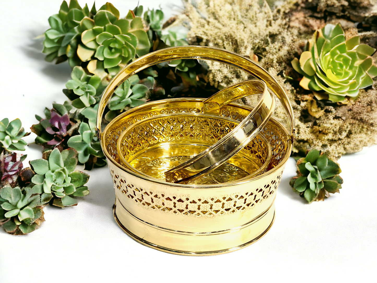 Floral Brass Basket: Versatile Elegance