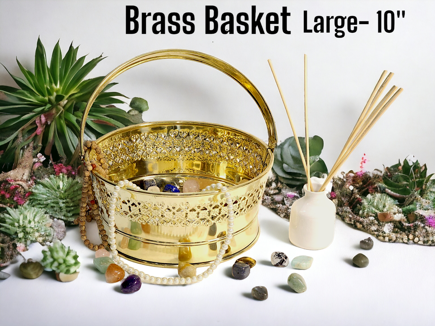 Floral Brass Basket: Versatile Elegance