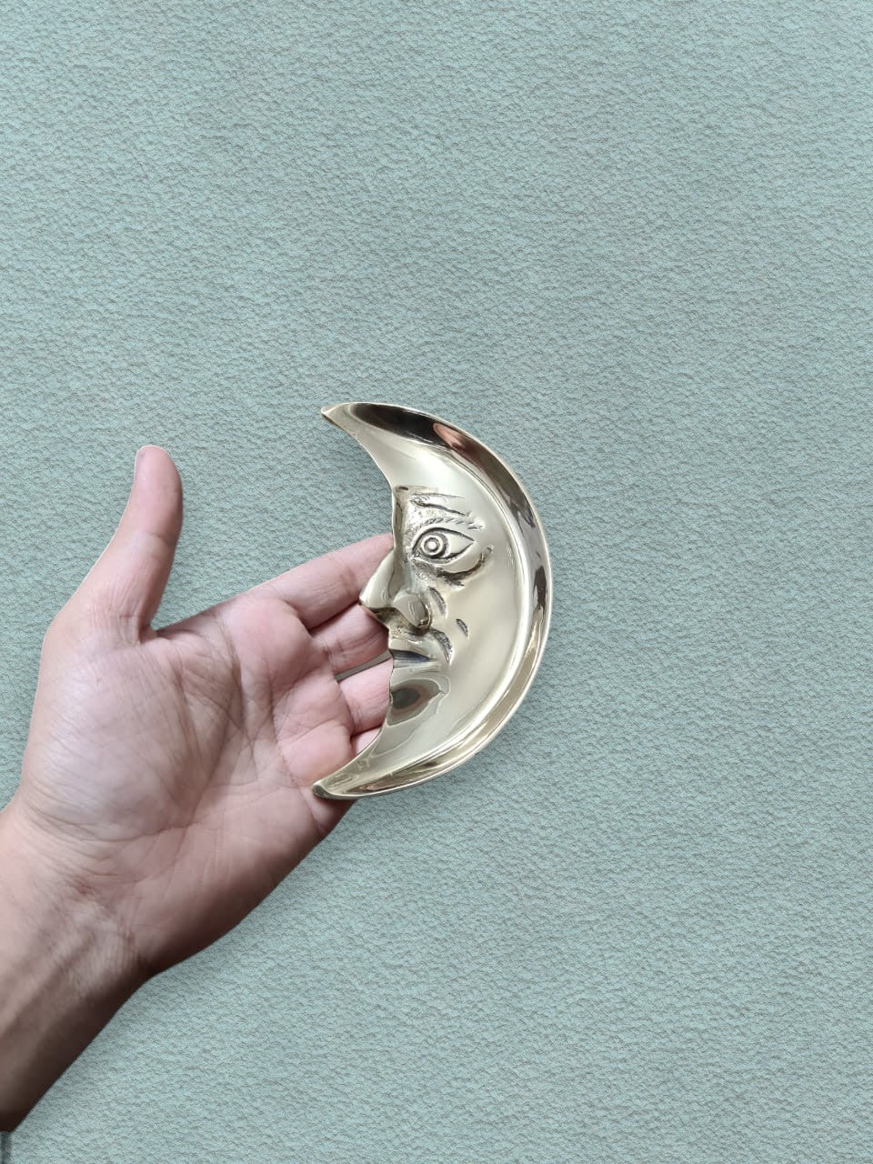 Boho Celestial Brass Tray: Handcrafted Crescent Moon Design