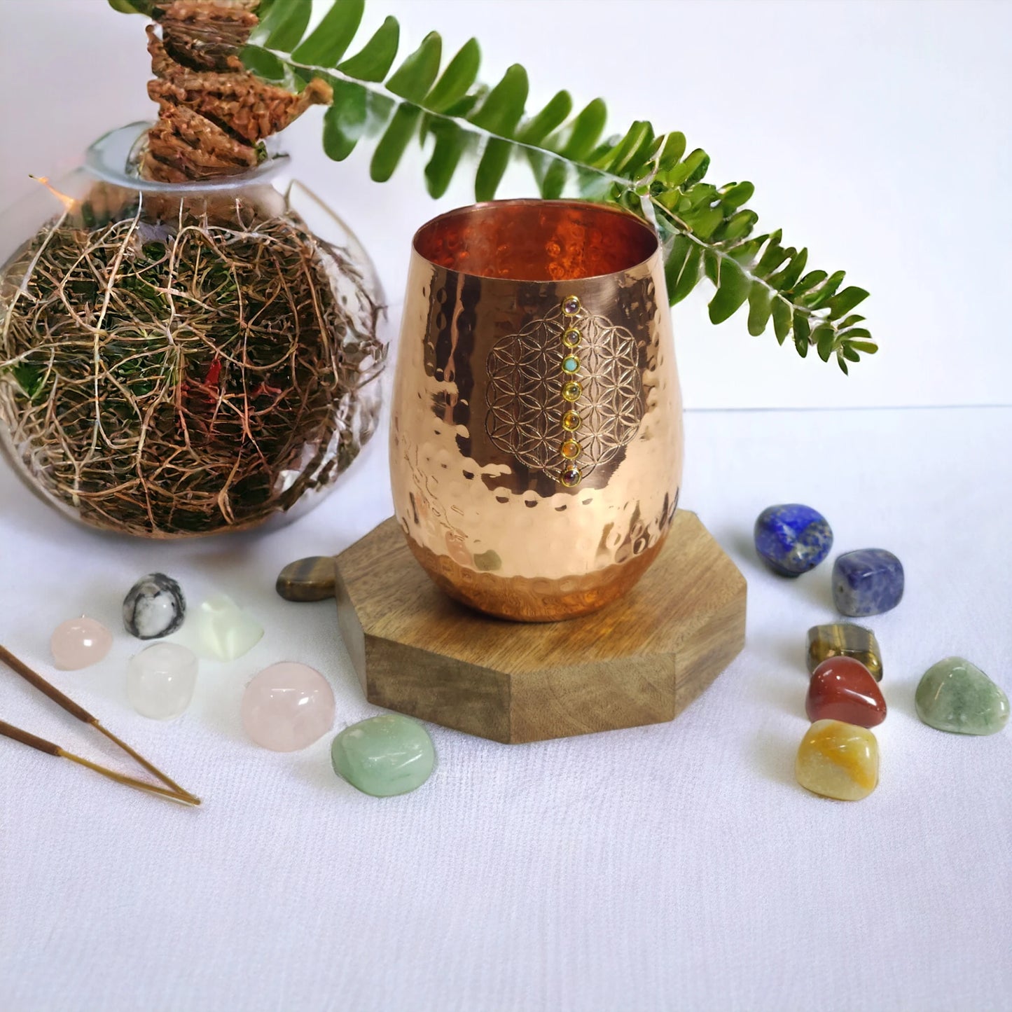 Cosmic Harmony Copper Glass: 7 Chakra Gemstones