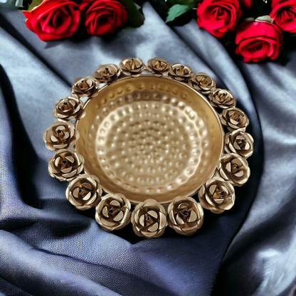 Golden Rose Metal Urli- Traditional Decor & Floral Bowl