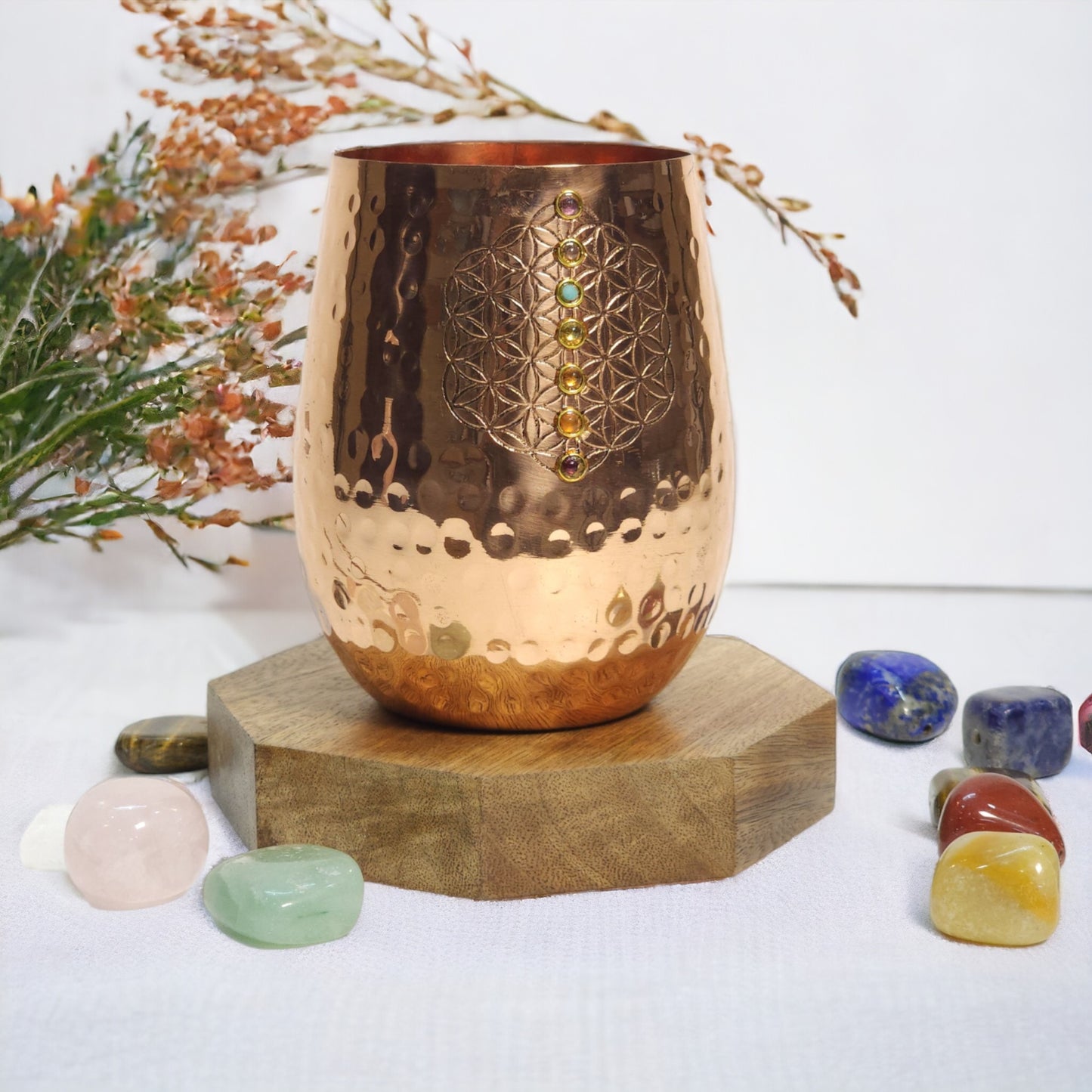 Cosmic Harmony Copper Glass: 7 Chakra Gemstones