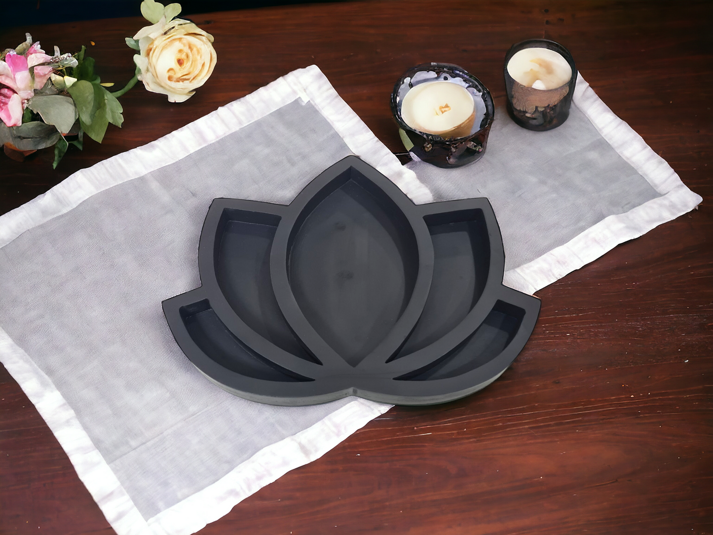 Lotus Blossom Wooden Tray